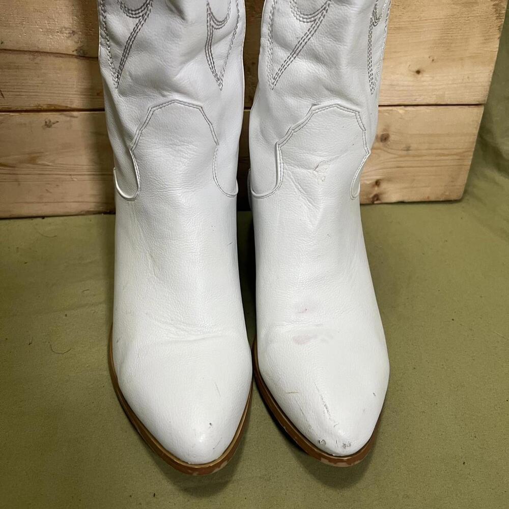 White Faux Leather Western Knee High Cowboy Boots Womens Size 8 - Picture 3 of 8